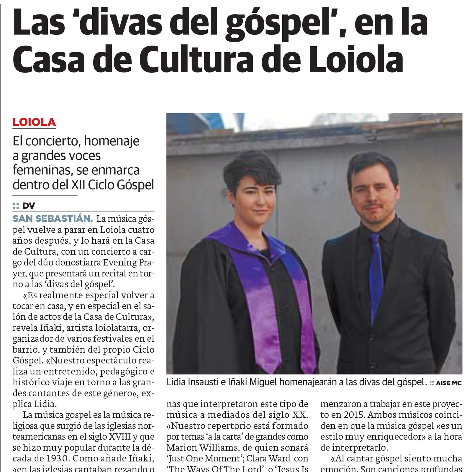 Evening Prayer con Lidia Insausti – Las divas del góspel en Loiola / Evening Prayer Lidia Insaustirekin – Gospelaren dibak Loiolan